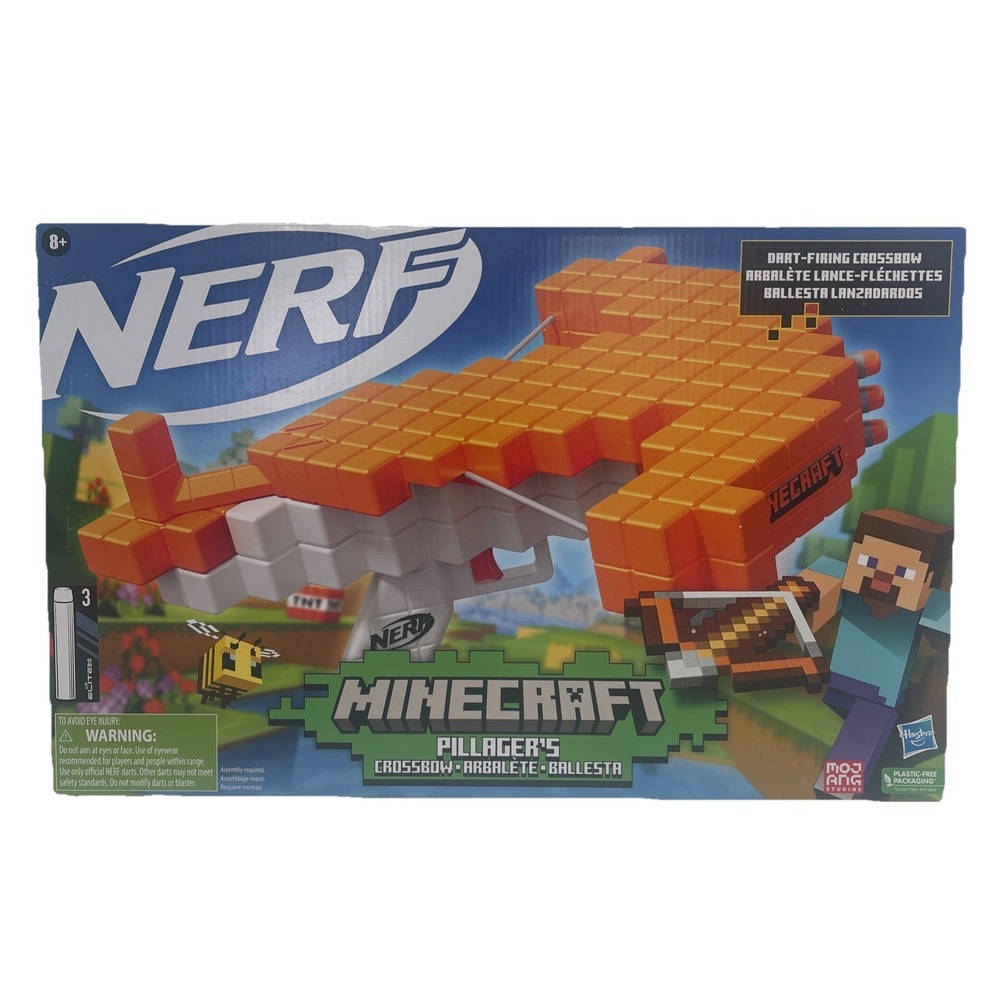 Nerf Minecraft Pillager's Crossbow With 3 Nerf Elite Darts Hasbro NEW IN BOX